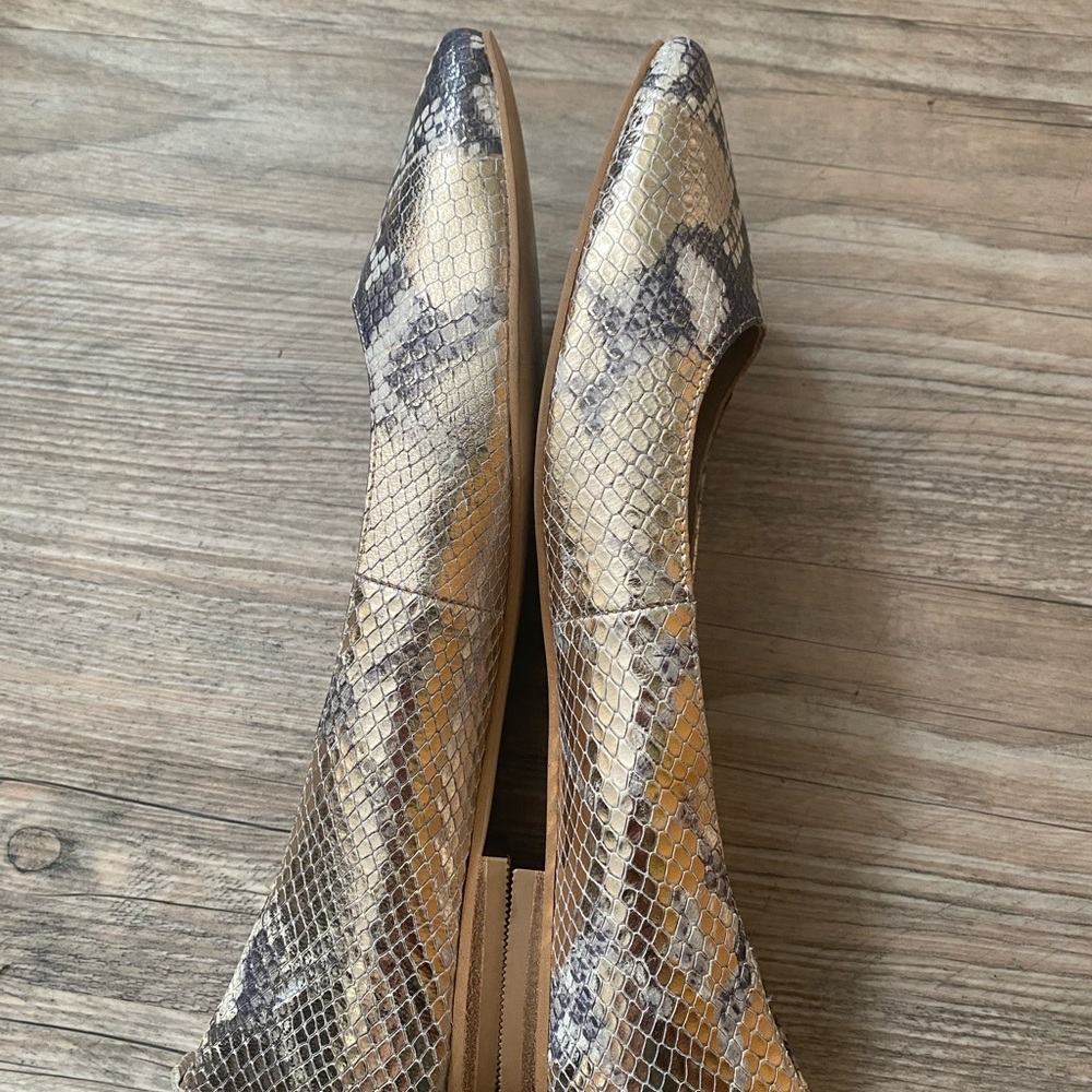 BODEN Olive Ballerinas Pale Gold Snake Sz 41/9.5Leather Flats Square Toe Slip On - Picture 5 of 6